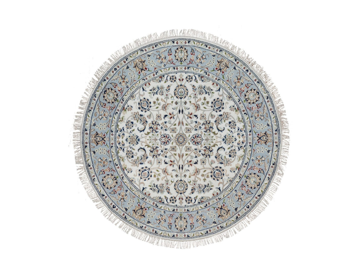 Nain Fine Oriental hand-knotted wool/silk rug in Ivory, 5'2" x 5'2" — SKU O091564