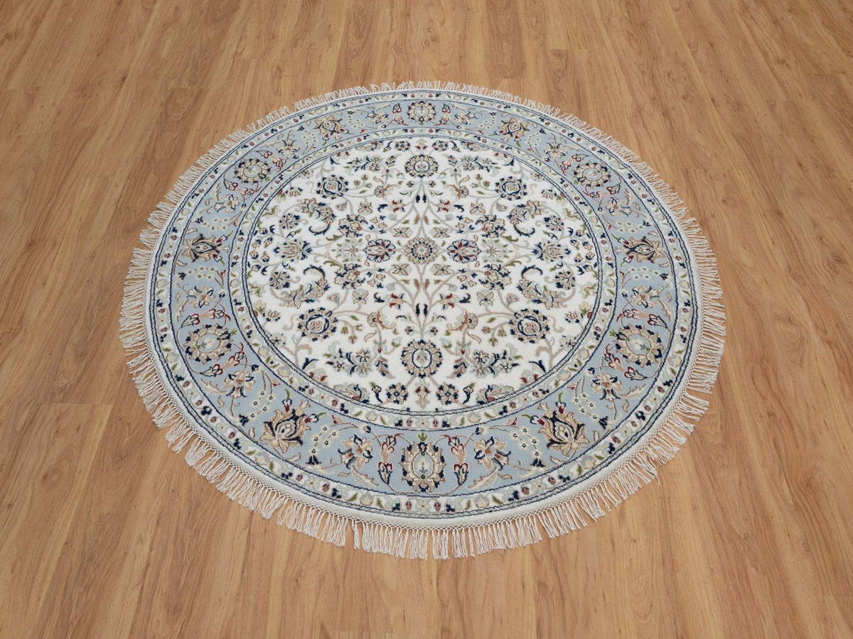 Nain Fine Oriental hand-knotted wool/silk rug in Ivory, 5'2" x 5'2" — SKU O091564 (view 2)