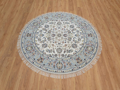 Nain Fine Oriental hand-knotted wool/silk rug in Ivory, 5'2" x 5'2" — SKU O091564 (view 2)