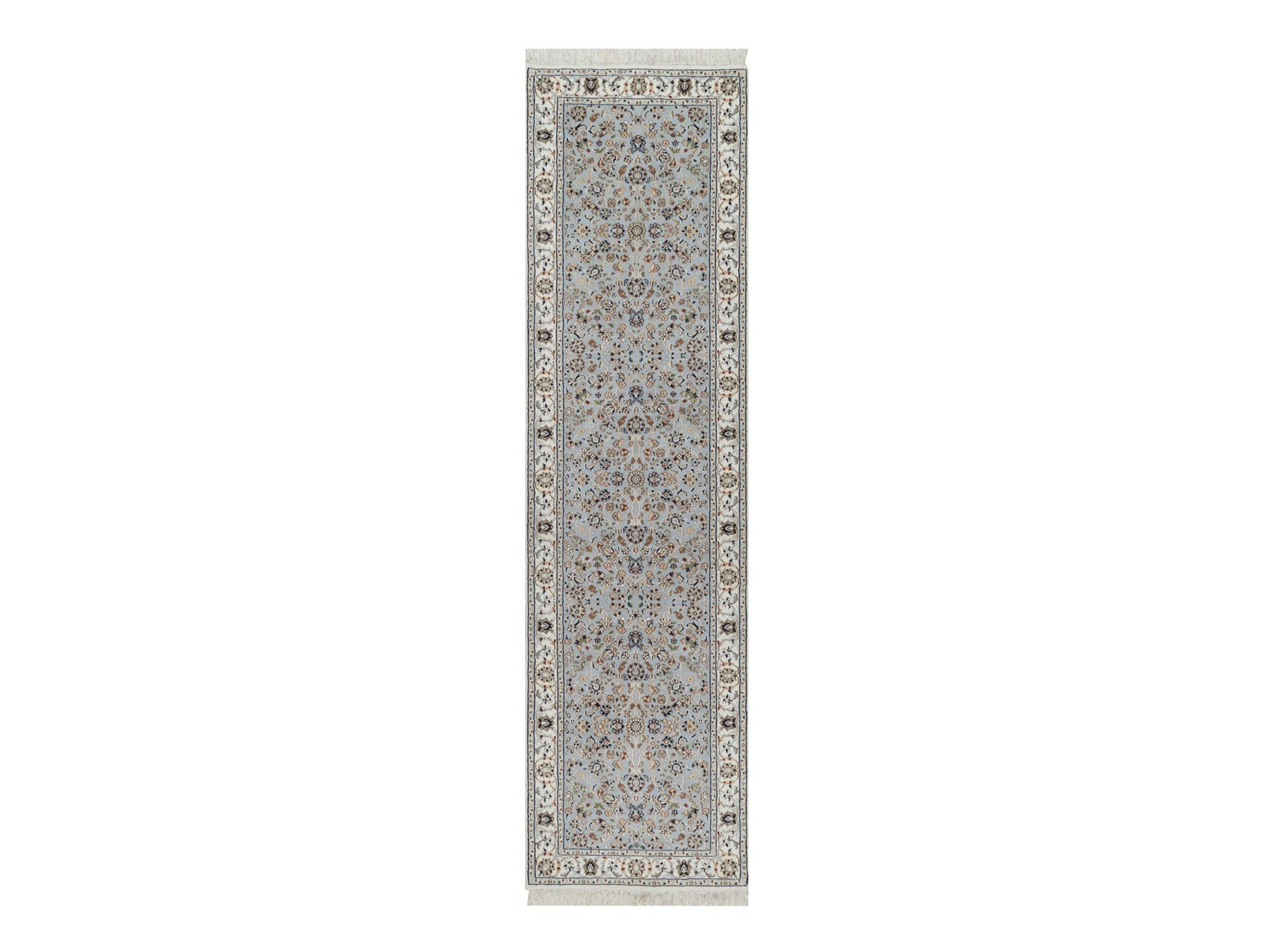 Blue 2'8" x 10'1" Fine Oriental Hand knotted Wool/Silk Rug - Sku: O091577