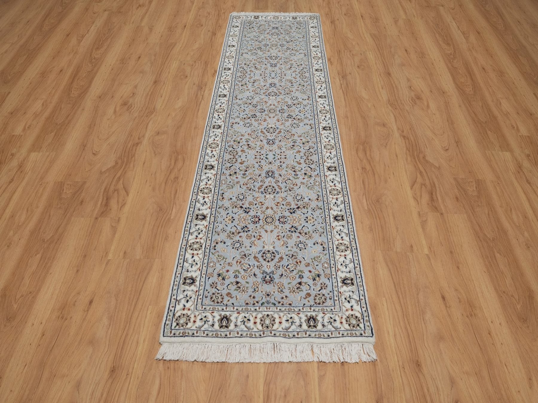 Nain Fine Oriental hand-knotted wool/silk runner in Blue & Ivory, 2'8" x 10'1" — SKU O091577 (view 2)