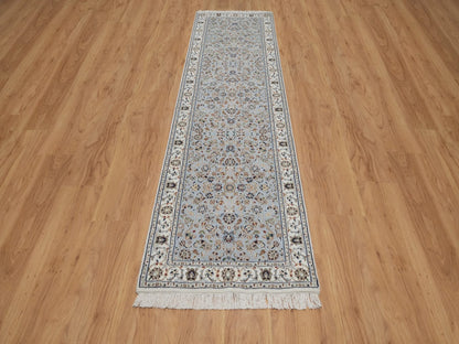 Nain Fine Oriental hand-knotted wool/silk runner in Blue & Ivory, 2'8" x 10'1" — SKU O091577 (view 2)
