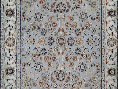 Blue 2'8" x 10'1" Fine Oriental Hand knotted Wool/Silk Rug - Sku: O091577
