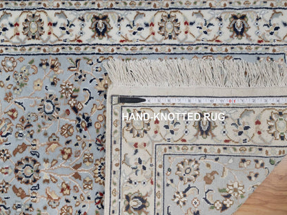 Blue 2'8" x 10'1" Fine Oriental Hand knotted Wool/Silk Rug - Sku: O091577