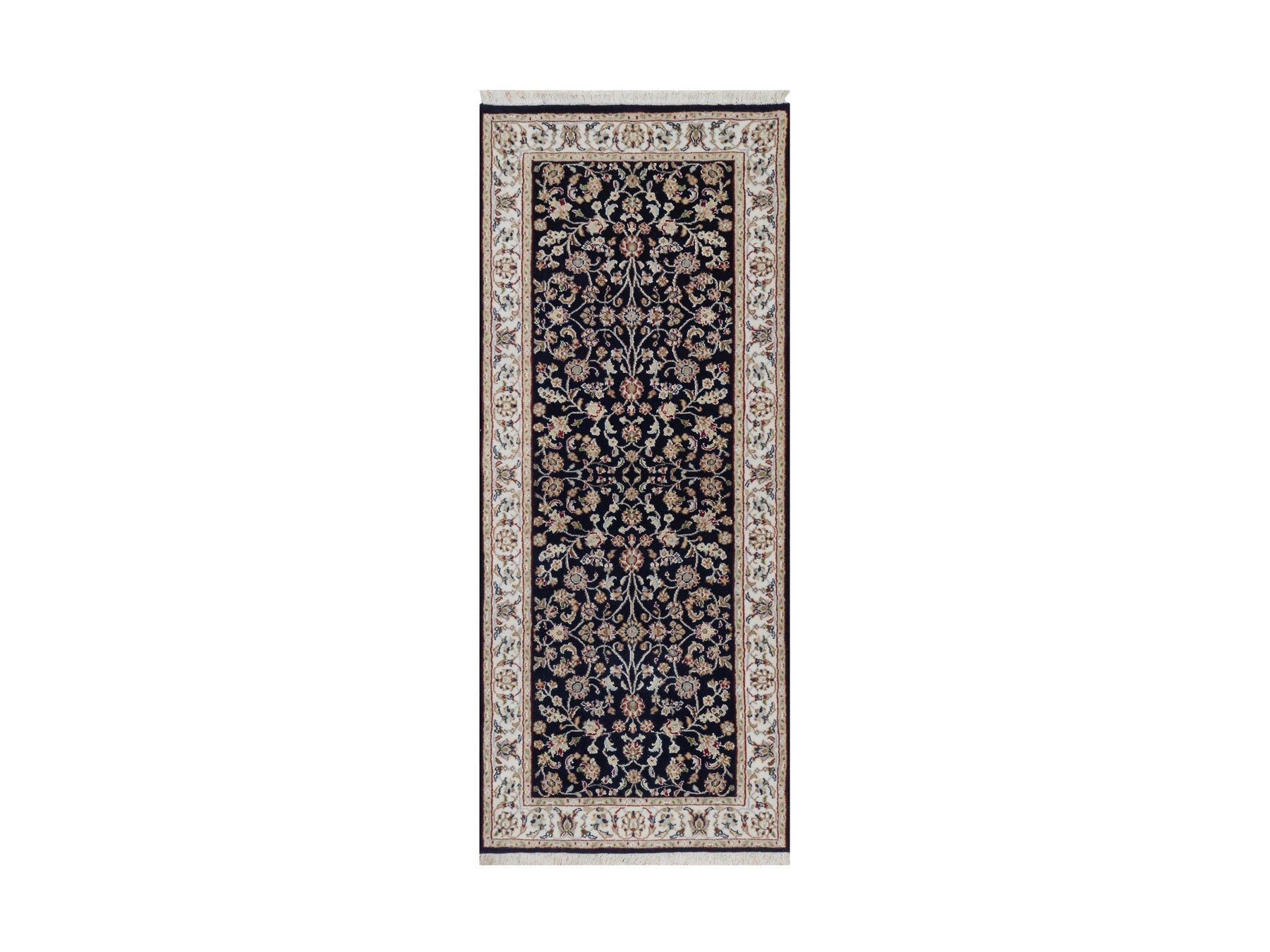 Blue 2'7" x 6'4" Fine Oriental Hand knotted Wool/Silk Rug - Sku: O091578