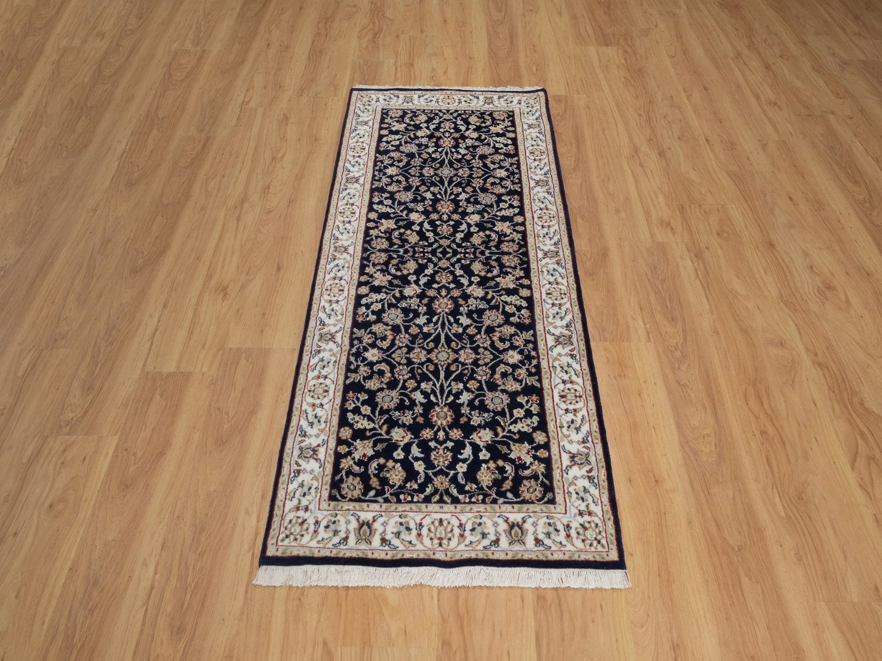 Blue 2'7" x 6'4" Fine Oriental Hand knotted Wool/Silk Rug - Sku: O091578