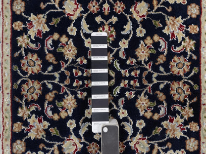 Blue 2'7" x 6'4" Fine Oriental Hand knotted Wool/Silk Rug - Sku: O091578