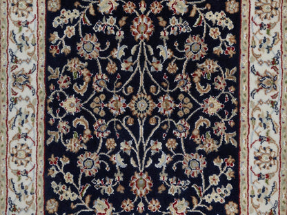 Blue 2'7" x 6'4" Fine Oriental Hand knotted Wool/Silk Rug - Sku: O091578
