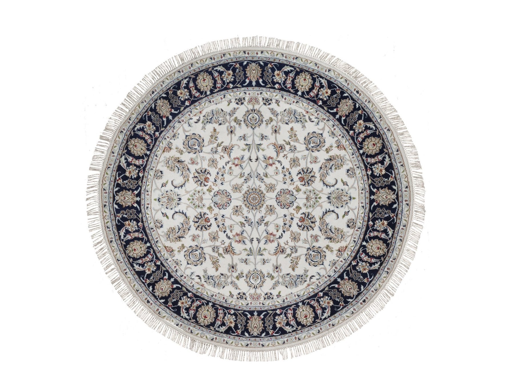 Ivory 6'2" x 6'2" Fine Oriental Hand knotted Wool/Silk Rug - Sku: O091581