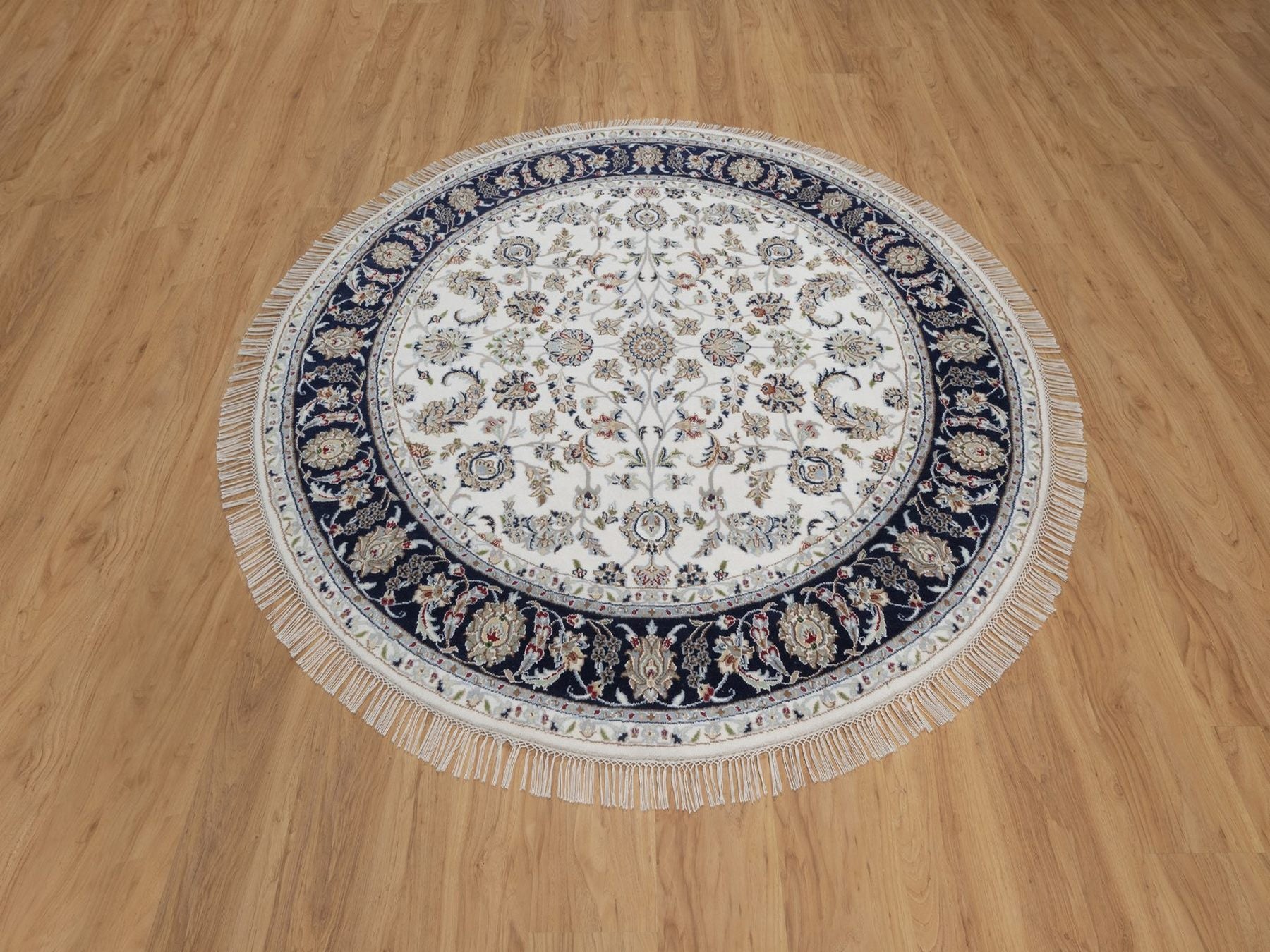 Ivory 6'2" x 6'2" Fine Oriental Hand knotted Wool/Silk Rug - Sku: O091581