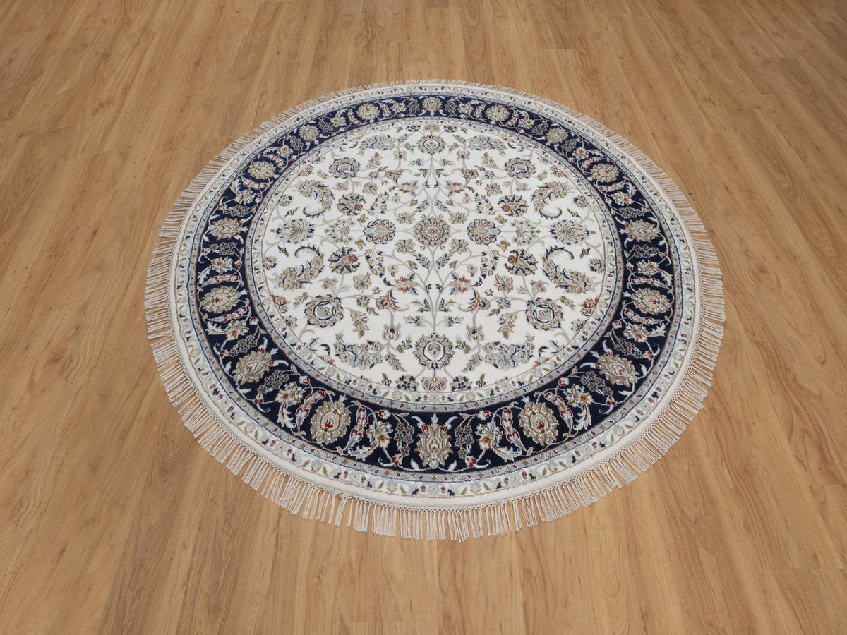 Nain Fine Oriental hand-knotted wool/silk rug in Ivory & Midnight Blue, 6'2" x 6'2" — SKU O091581 (view 2)