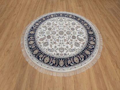 Nain Fine Oriental hand-knotted wool/silk rug in Ivory & Midnight Blue, 6'2" x 6'2" — SKU O091581 (view 2)