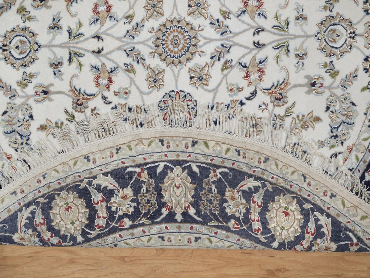 Nain Fine Oriental hand-knotted wool/silk rug in Ivory & Midnight Blue, 6'2" x 6'2" — SKU O091581 (view 3)