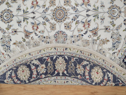 Nain Fine Oriental hand-knotted wool/silk rug in Ivory & Midnight Blue, 6'2" x 6'2" — SKU O091581 (view 3)