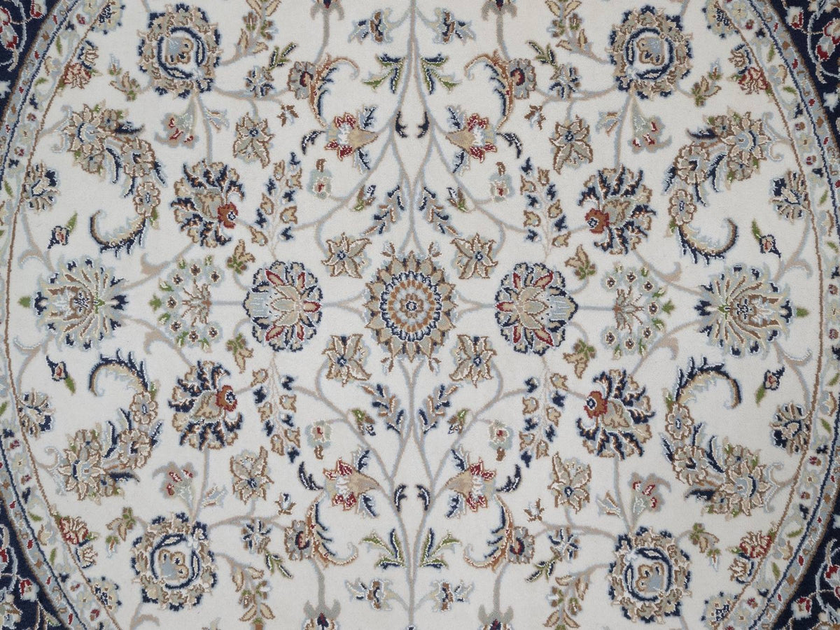 Nain Fine Oriental hand-knotted wool/silk rug in Ivory & Midnight Blue, 6'2" x 6'2" — SKU O091581 (view 5)