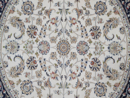 Nain Fine Oriental hand-knotted wool/silk rug in Ivory & Midnight Blue, 6'2" x 6'2" — SKU O091581 (view 5)