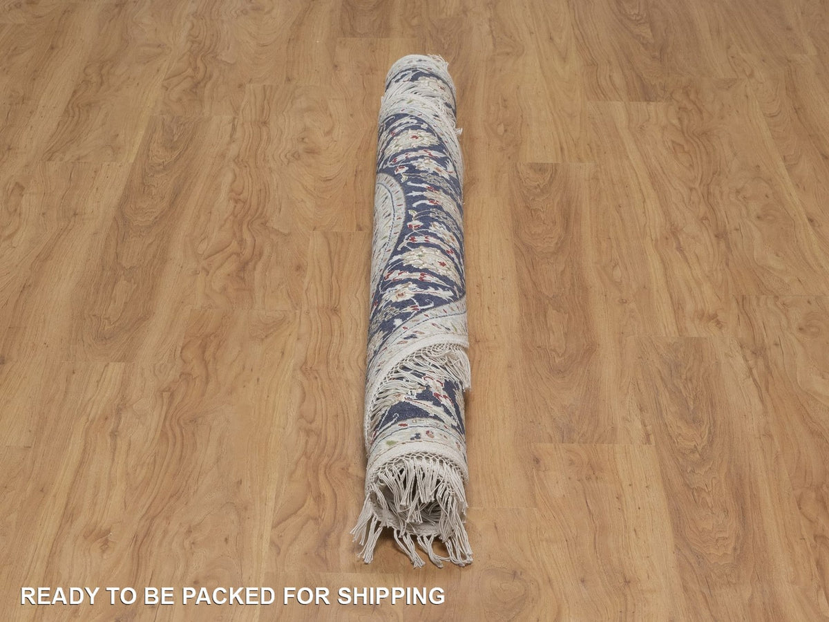 Nain Fine Oriental hand-knotted wool/silk rug in Ivory & Midnight Blue, 6'2" x 6'2" — SKU O091581 (view 6)