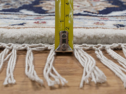 Nain Fine Oriental hand-knotted wool/silk rug in Ivory & Midnight Blue, 6'2" x 6'2" — SKU O091581 (view 7)