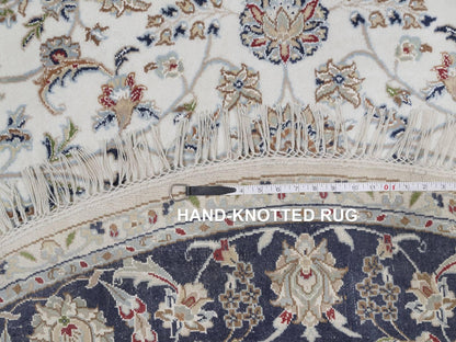 Nain Fine Oriental hand-knotted wool/silk rug in Ivory & Midnight Blue, 6'2" x 6'2" — SKU O091581 (view 8)