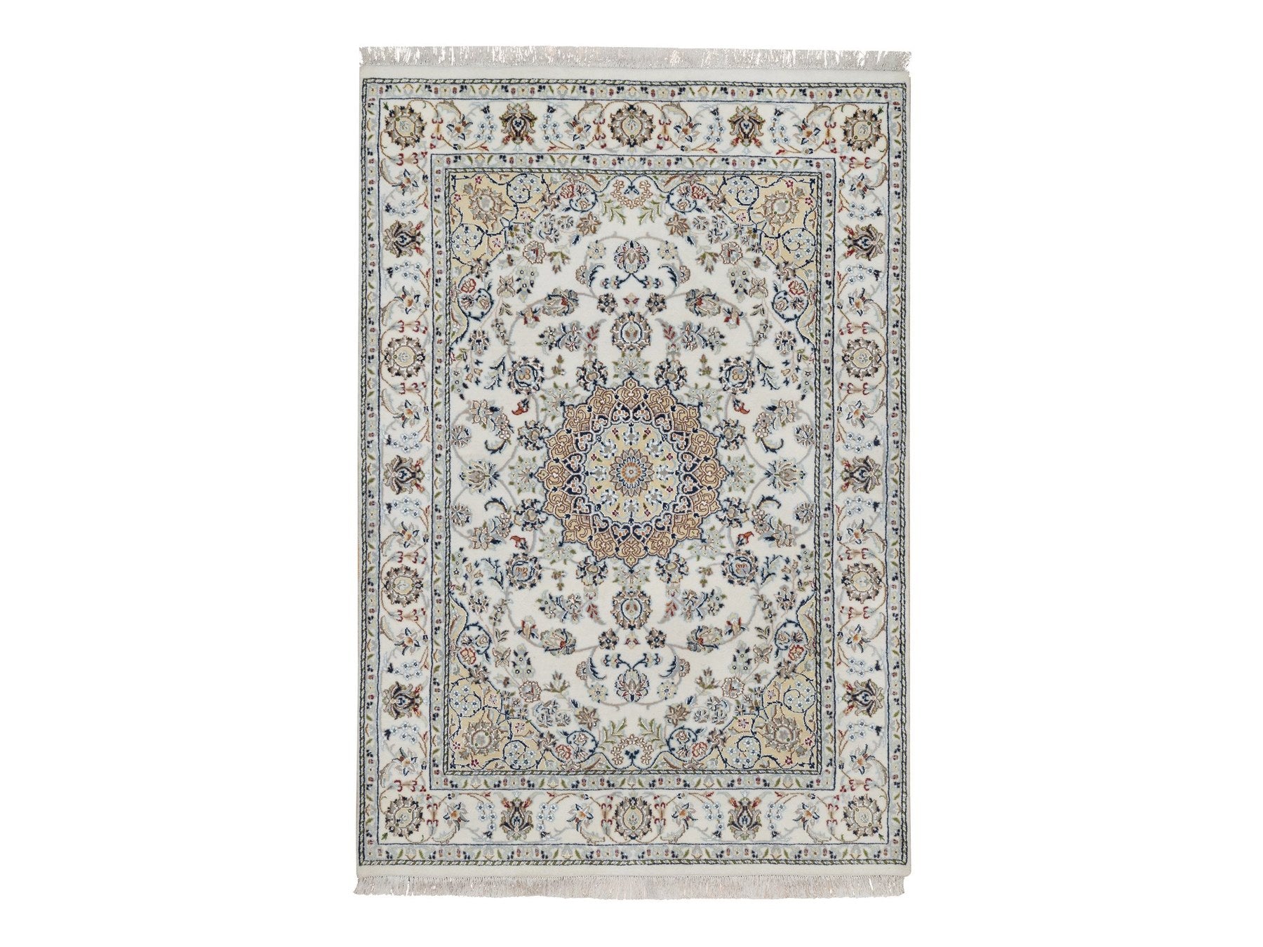 Nain Fine Oriental hand-knotted wool/silk rug in Ivory, 4'8" x 6'10" — SKU O091583