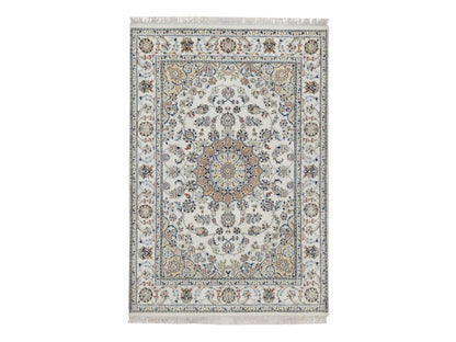 Nain Fine Oriental hand-knotted wool/silk rug in Ivory, 4'8" x 6'10" — SKU O091583