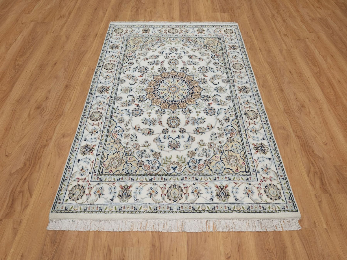 Nain Fine Oriental hand-knotted wool/silk rug in Ivory, 4'8" x 6'10" — SKU O091583 (view 2)