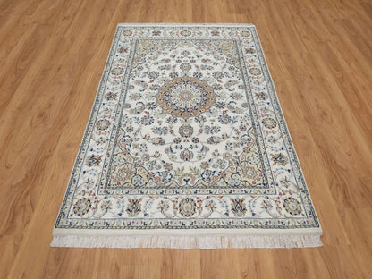 Nain Fine Oriental hand-knotted wool/silk rug in Ivory, 4'8" x 6'10" — SKU O091583 (view 2)