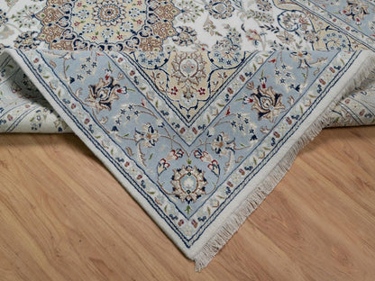 Nain Fine Oriental hand-knotted wool/silk rug in Ivory & Light Blue, 6' x 9' — SKU O091586 (view 6)