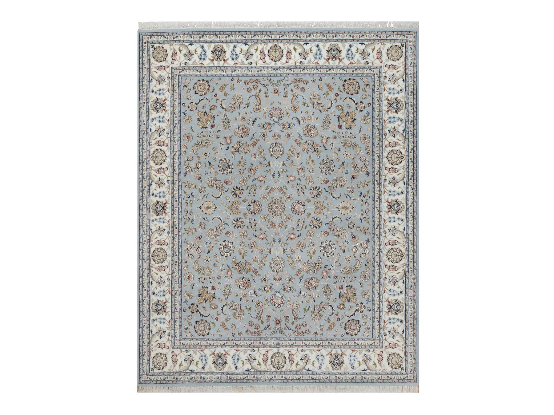 Grey 8'2" x 10'5" Fine Oriental Hand knotted Wool/Silk Rug - Sku: O091596