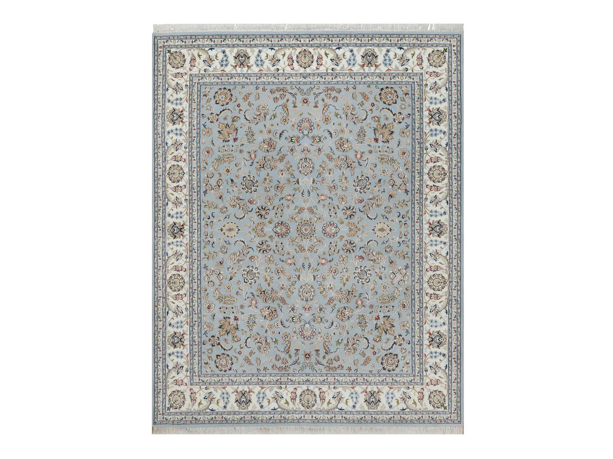 Nain Fine Oriental hand-knotted wool/silk rug in Gray & Ivory, 8'2" x 10'5" — SKU O091596