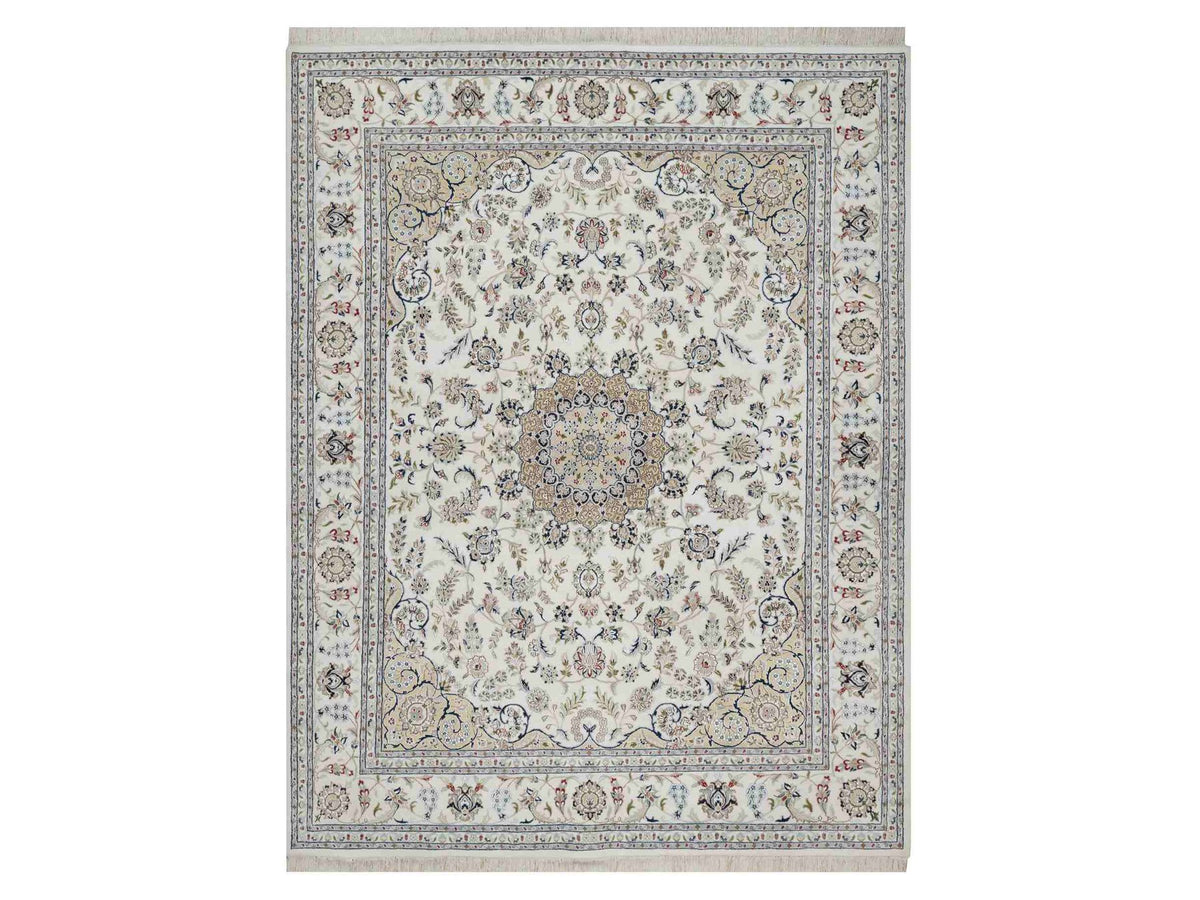 Nain hand-knotted wool/silk rug in Ivory, 7'11" x 10'3", SKU O091598