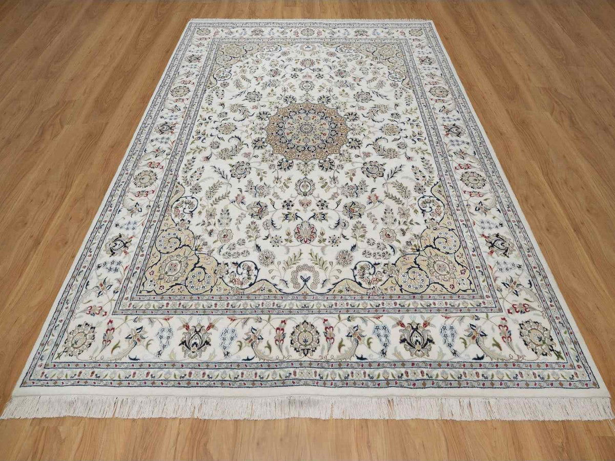 Nain hand-knotted wool/silk rug in Ivory, 7'11" x 10'3", SKU O091598 (view 2)