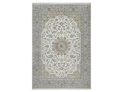 Nain Fine Oriental hand-knotted wool/silk rug in Ivory & Light Blue, 9'9" x 14'1" — SKU O091603