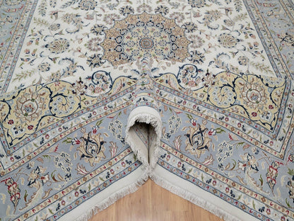 Nain Fine Oriental hand-knotted wool/silk rug in Ivory & Light Blue, 9'9" x 14'1" — SKU O091603 (view 5)