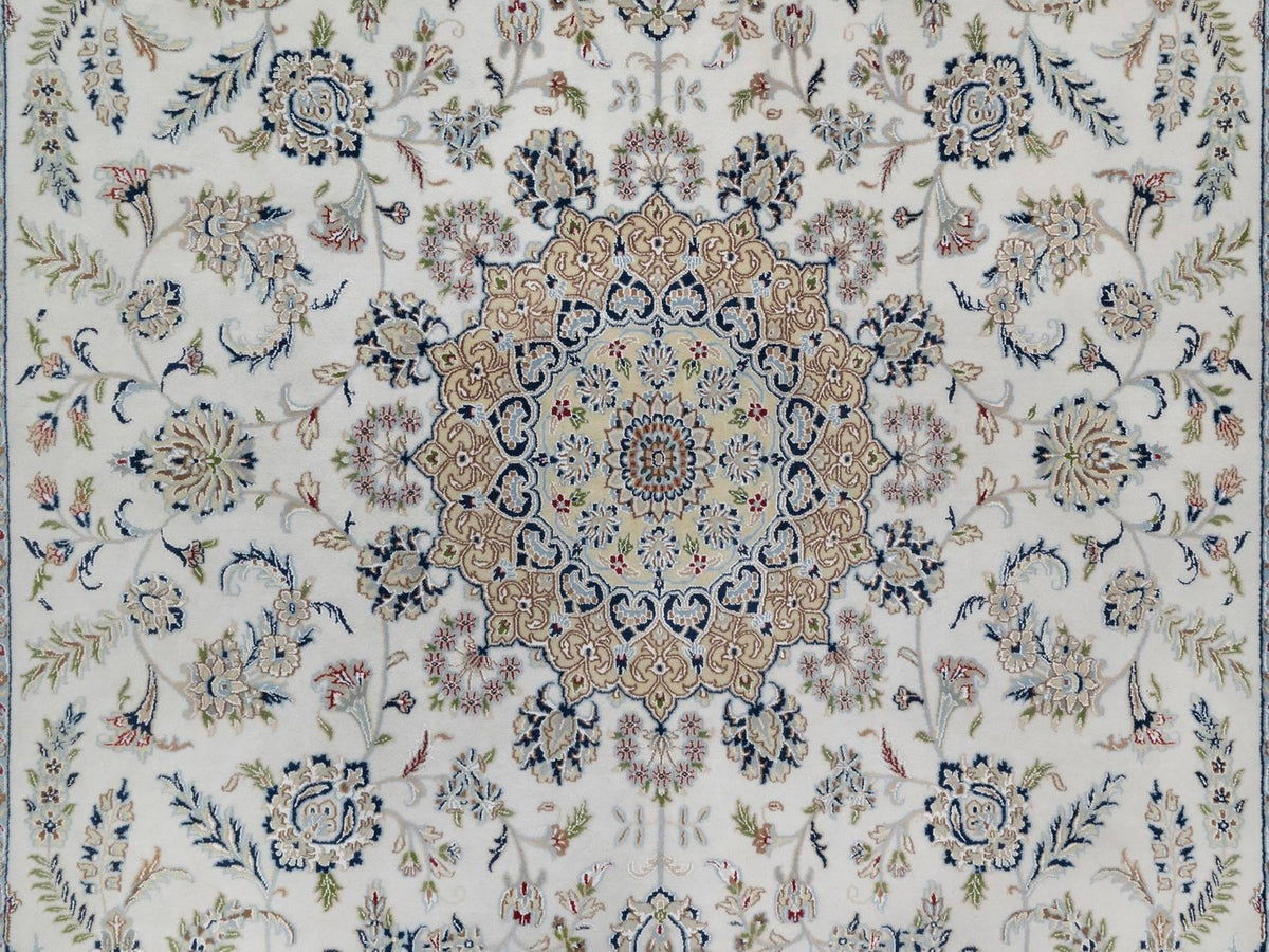 Nain Fine Oriental hand-knotted wool/silk rug in Ivory & Light Blue, 9'9" x 14'1" — SKU O091603 (view 8)
