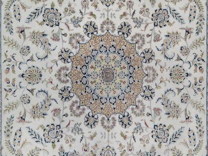 Nain Fine Oriental hand-knotted wool/silk rug in Ivory & Light Blue, 9'9" x 14'1" — SKU O091603 (view 8)