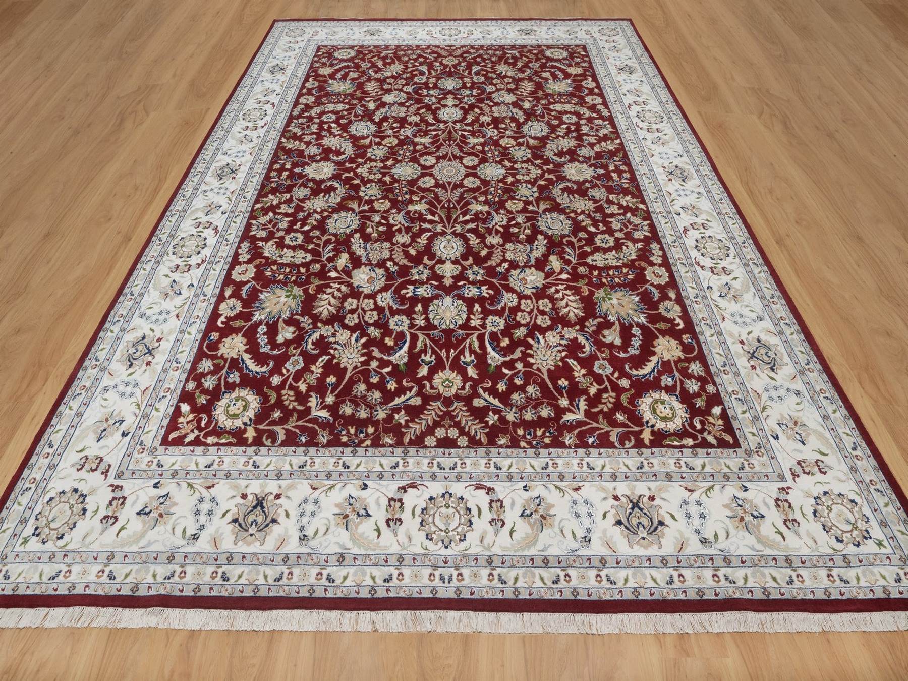 Nain Fine Oriental hand-knotted wool/silk rug in Red & Ivory, 9'9" x 14' — SKU O091609 (view 2)