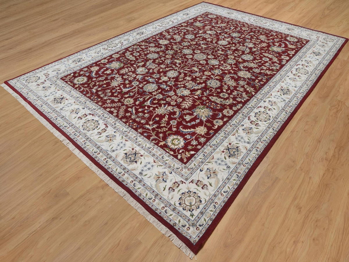 Nain Fine Oriental hand-knotted wool/silk rug in Red & Ivory, 9'9" x 14' — SKU O091609 (view 3)