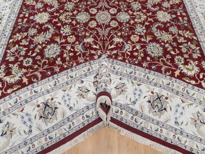 Nain Fine Oriental hand-knotted wool/silk rug in Red & Ivory, 9'9" x 14' — SKU O091609 (view 5)