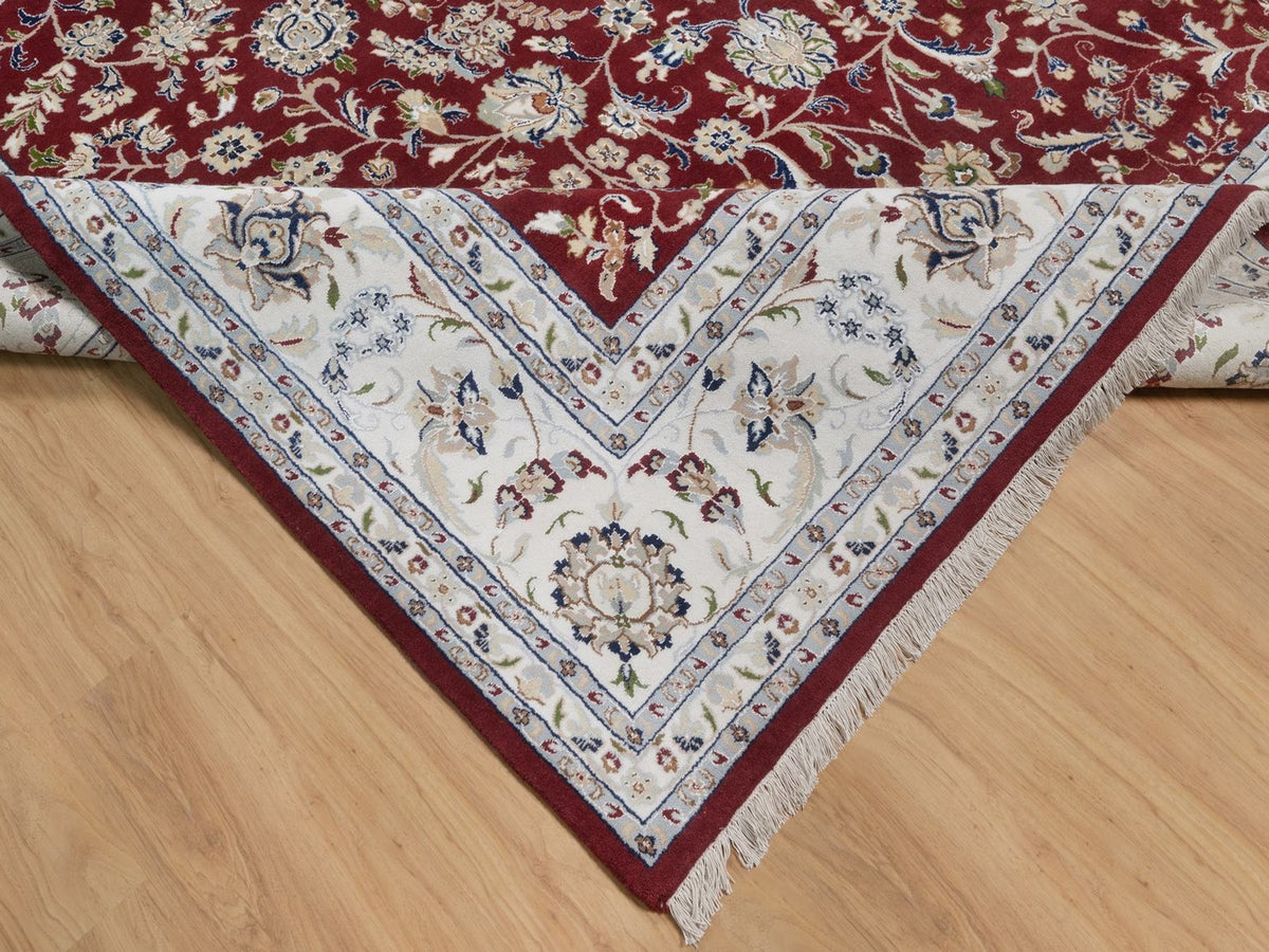 Nain Fine Oriental hand-knotted wool/silk rug in Red & Ivory, 9'9" x 14' — SKU O091609 (view 6)