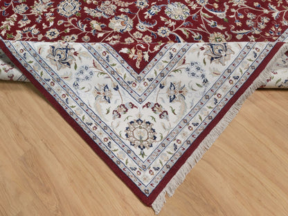 Nain Fine Oriental hand-knotted wool/silk rug in Red & Ivory, 9'9" x 14' — SKU O091609 (view 6)