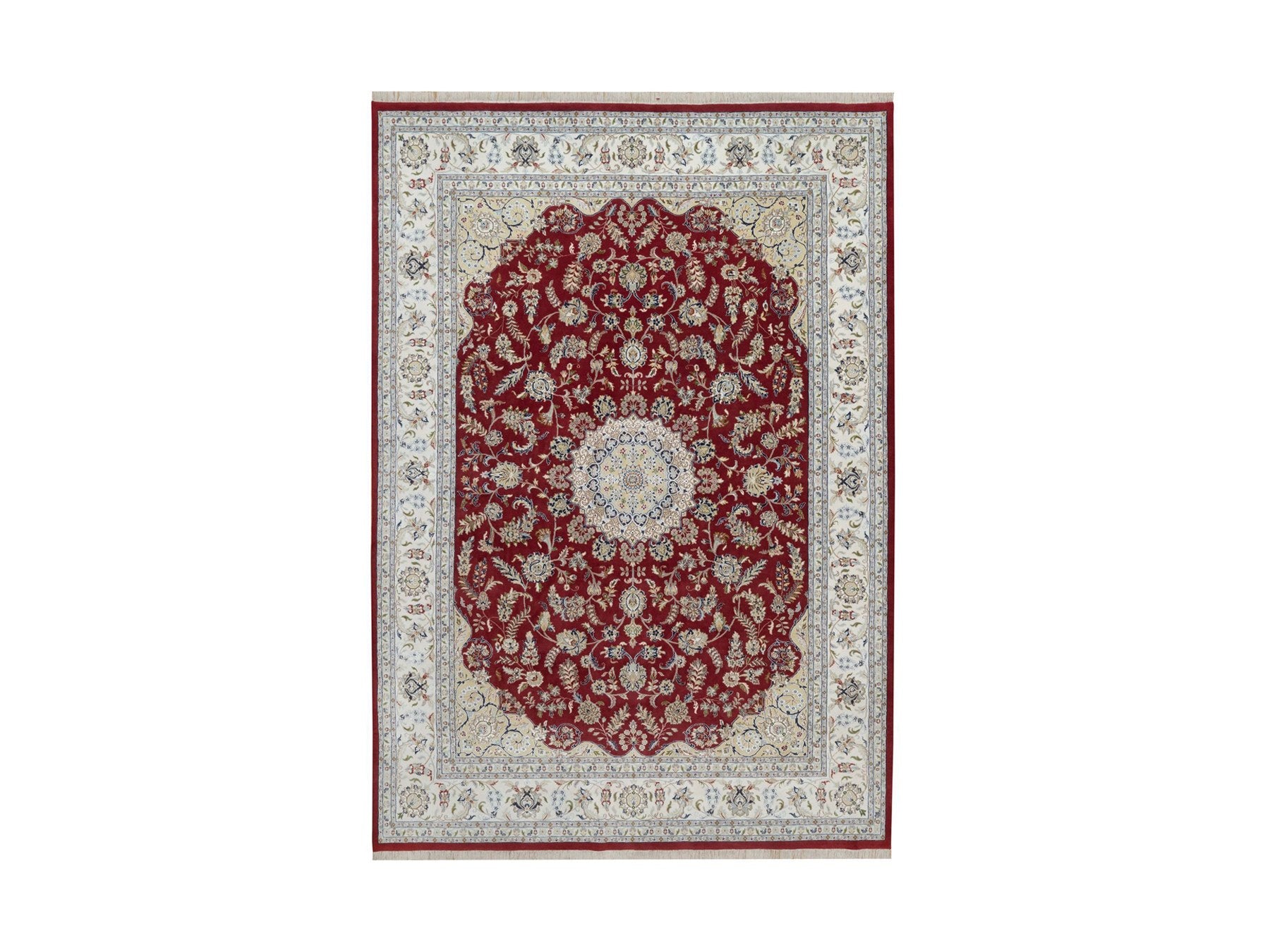 Nain Fine Oriental hand-knotted wool/silk rug in Red & Ivory, 9'11" x 14'1" — SKU O091610