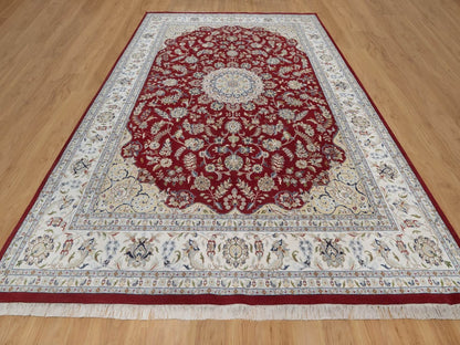 Red 9'11" x 14'1" Fine Oriental Hand knotted Wool/Silk Rug - Sku: O091610
