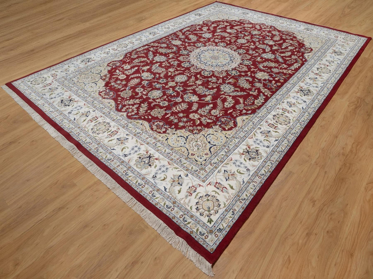Nain Fine Oriental hand-knotted wool/silk rug in Red & Ivory, 9'11" x 14'1" — SKU O091610 (view 3)