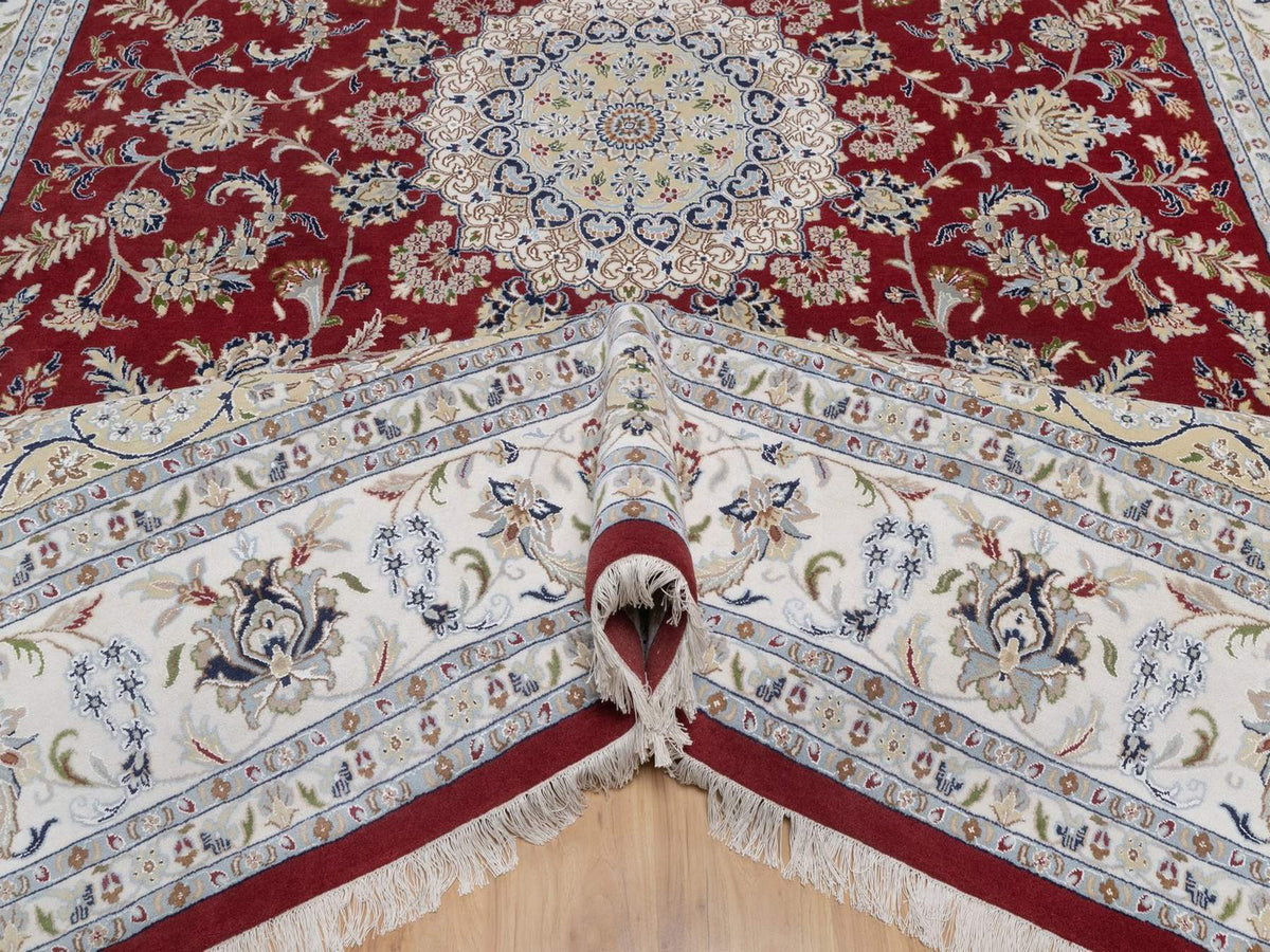 Nain Fine Oriental hand-knotted wool/silk rug in Red & Ivory, 9'11" x 14'1" — SKU O091610 (view 5)