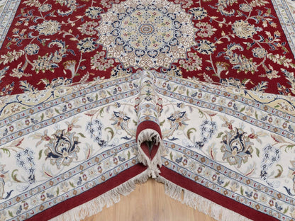 Nain Fine Oriental hand-knotted wool/silk rug in Red & Ivory, 9'11" x 14'1" — SKU O091610 (view 5)