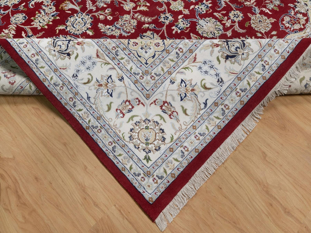 Nain Fine Oriental hand-knotted wool/silk rug in Red & Ivory, 9'11" x 14'1" — SKU O091610 (view 6)