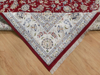 Nain Fine Oriental hand-knotted wool/silk rug in Red & Ivory, 9'11" x 14'1" — SKU O091610 (view 6)