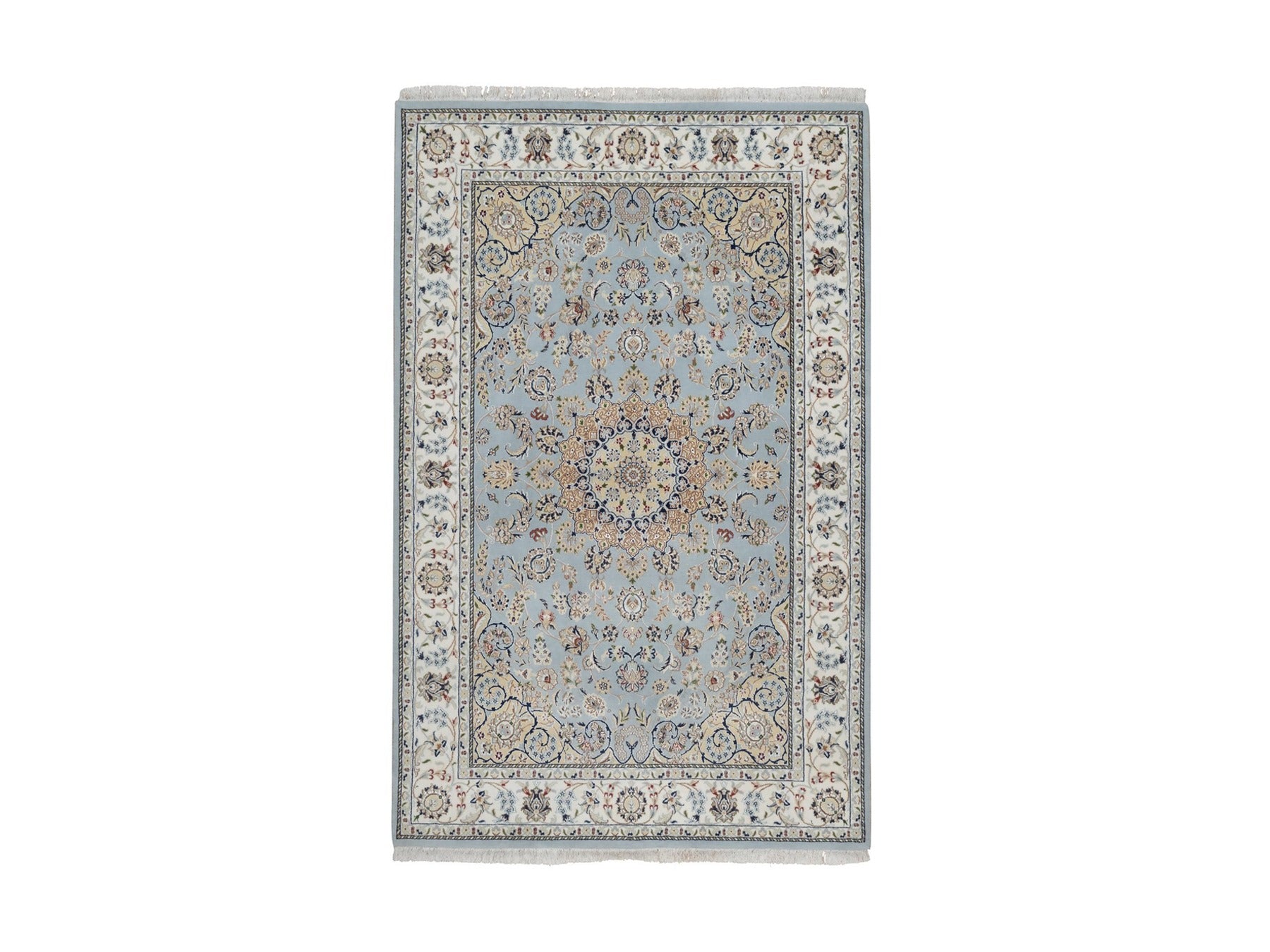 Blue 5'11" x 9'2" Fine Oriental Hand knotted Wool/Silk Rug - Sku: O091611