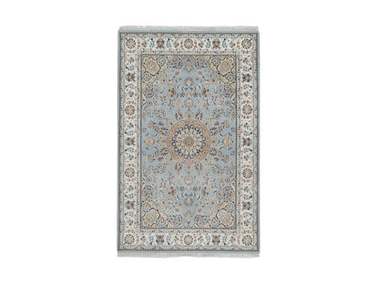 Blue 5'11" x 9'2" Fine Oriental Hand knotted Wool/Silk Rug - Sku: O091611